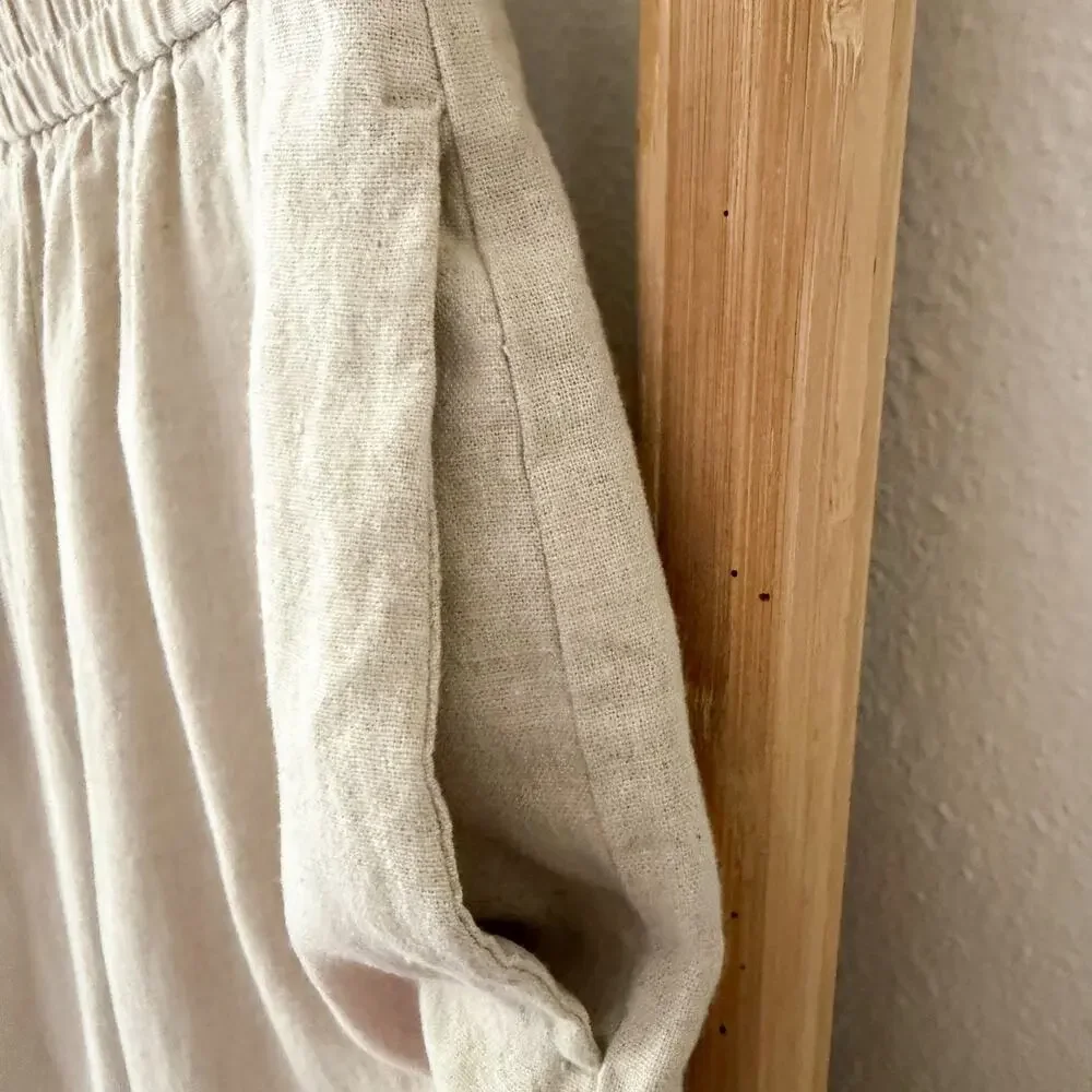 Zara Linen Blend Wide Leg Pants Beige Oatmeal Elastic Waist Size M EUC